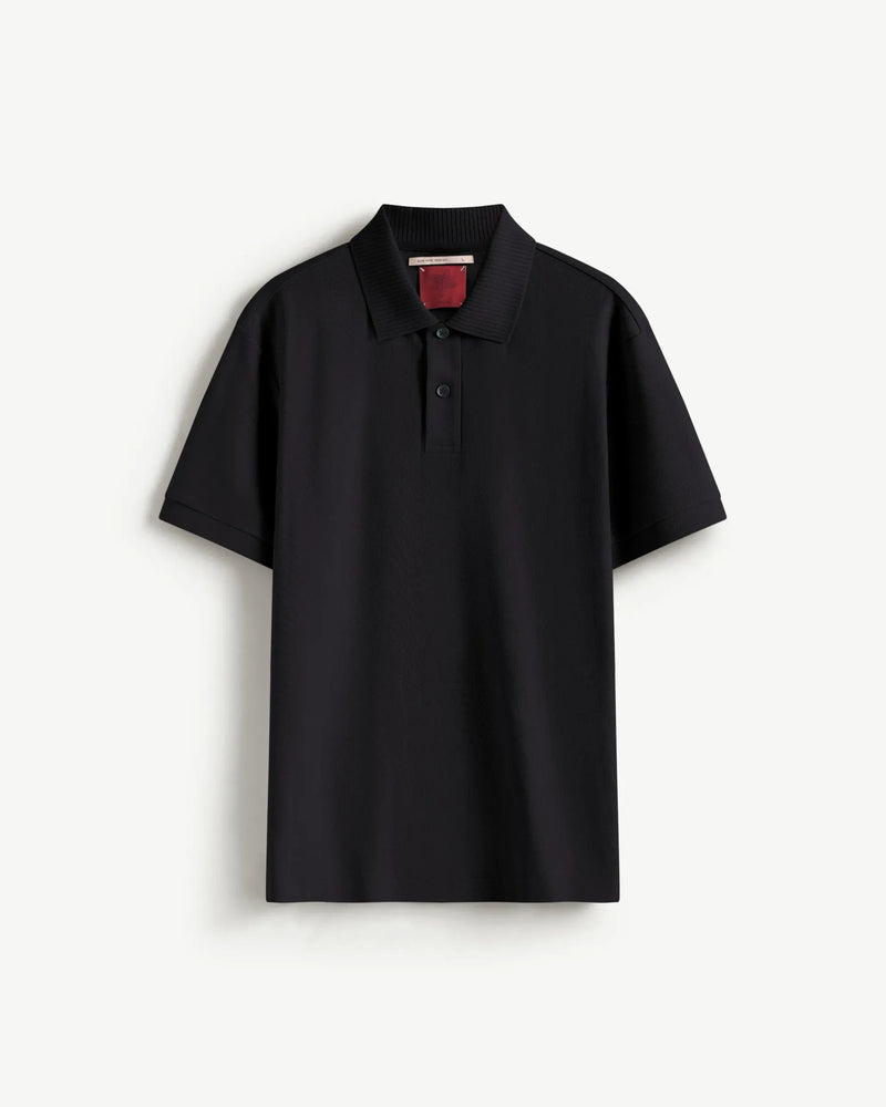 Black — Men's S.Cafe Short-Sleeve Polo Shirt — Ribbed Trim Collar