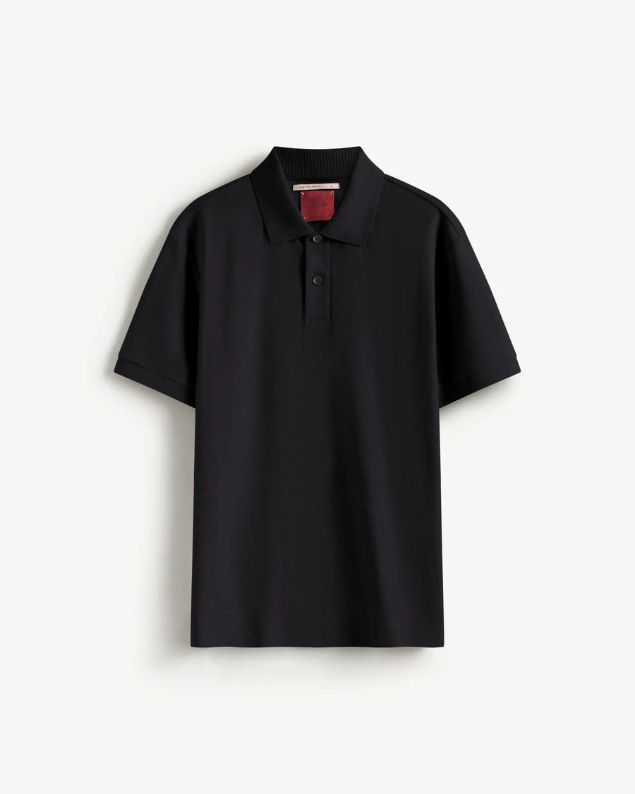 Black — Men's S.Cafe Short-Sleeve Polo Shirt — Ribbed Trim Collar