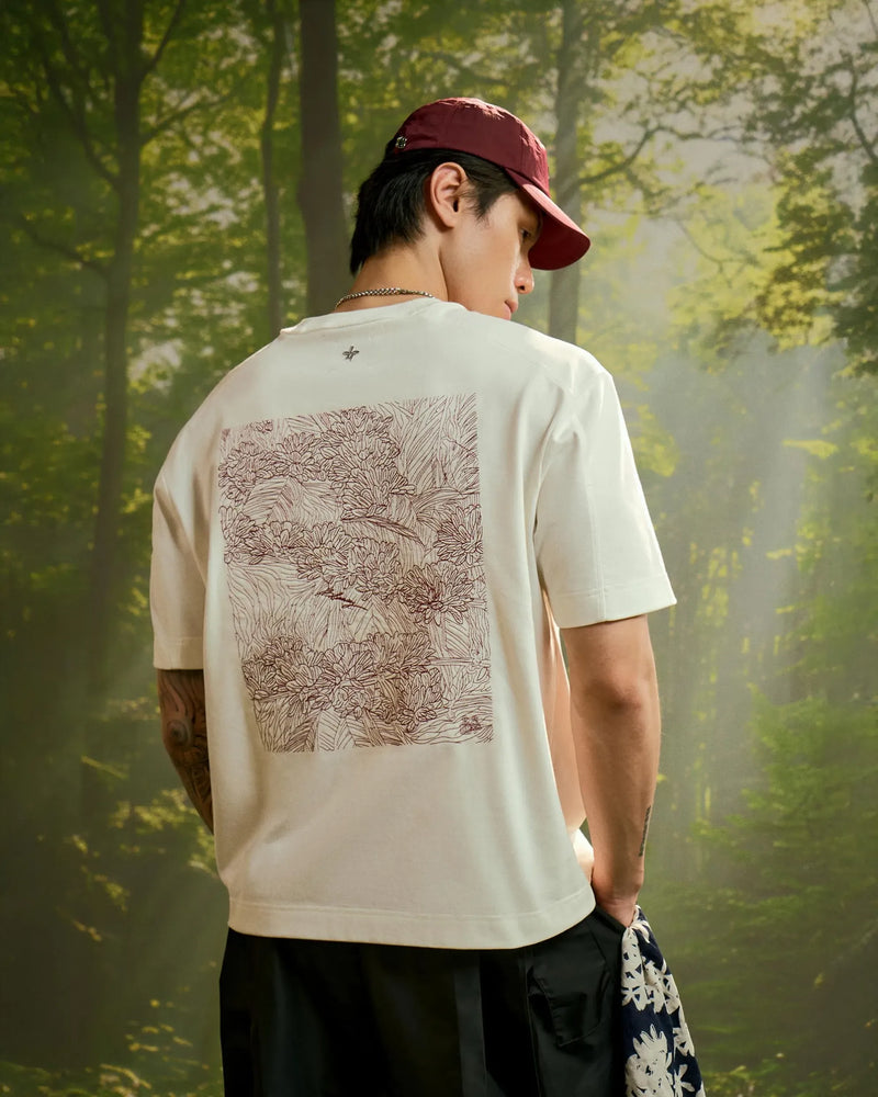 White/Red — Men's S.Cafe Embroidered Short-Sleeve T-Shirt — Boxy Fit