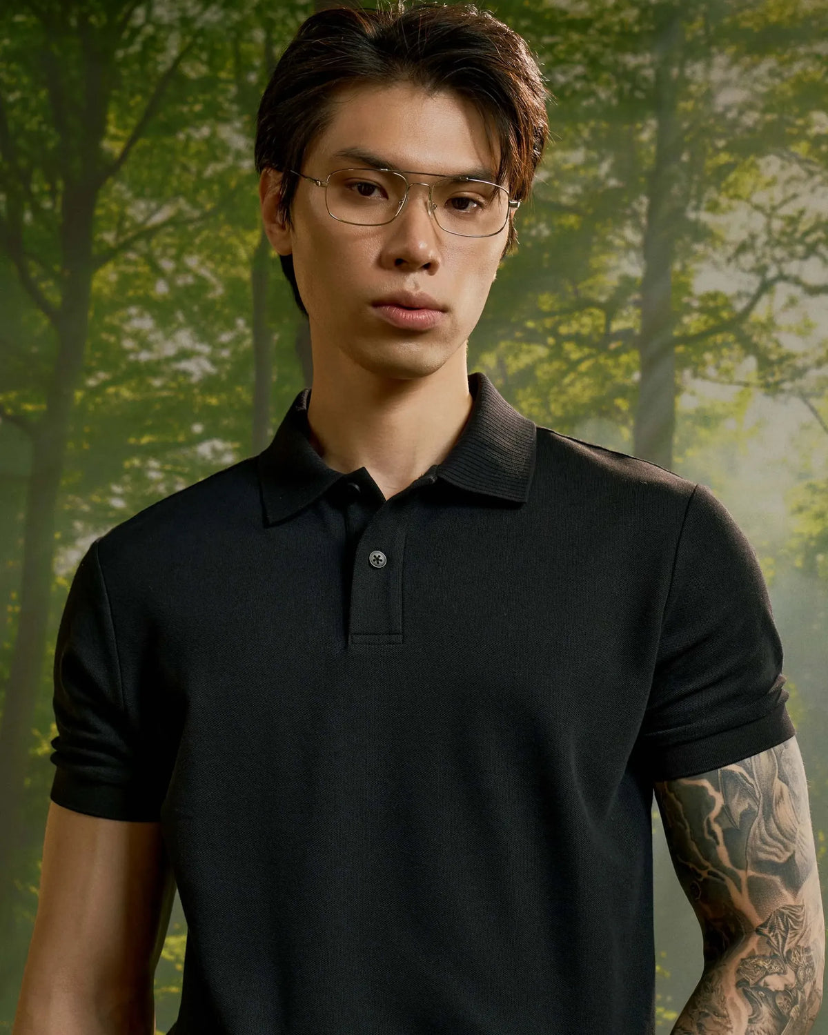 Black — Men's S.Cafe Short-Sleeve Polo Shirt — Ribbed Trim Collar