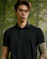 Black — Men's S.Cafe Short-Sleeve Polo Shirt — Ribbed Trim Collar