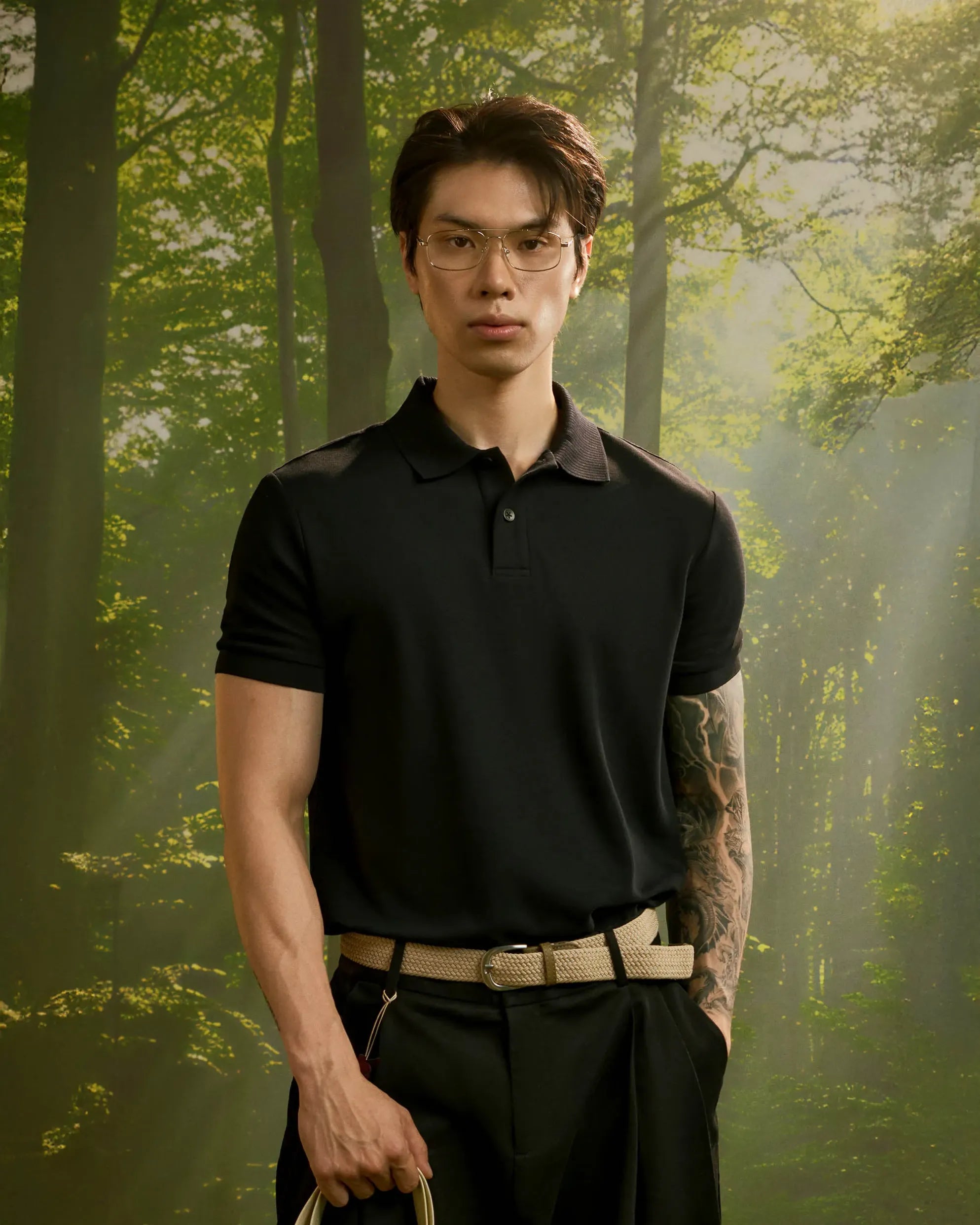 Black — Men's S.Cafe Short-Sleeve Polo Shirt — Ribbed Trim Collar