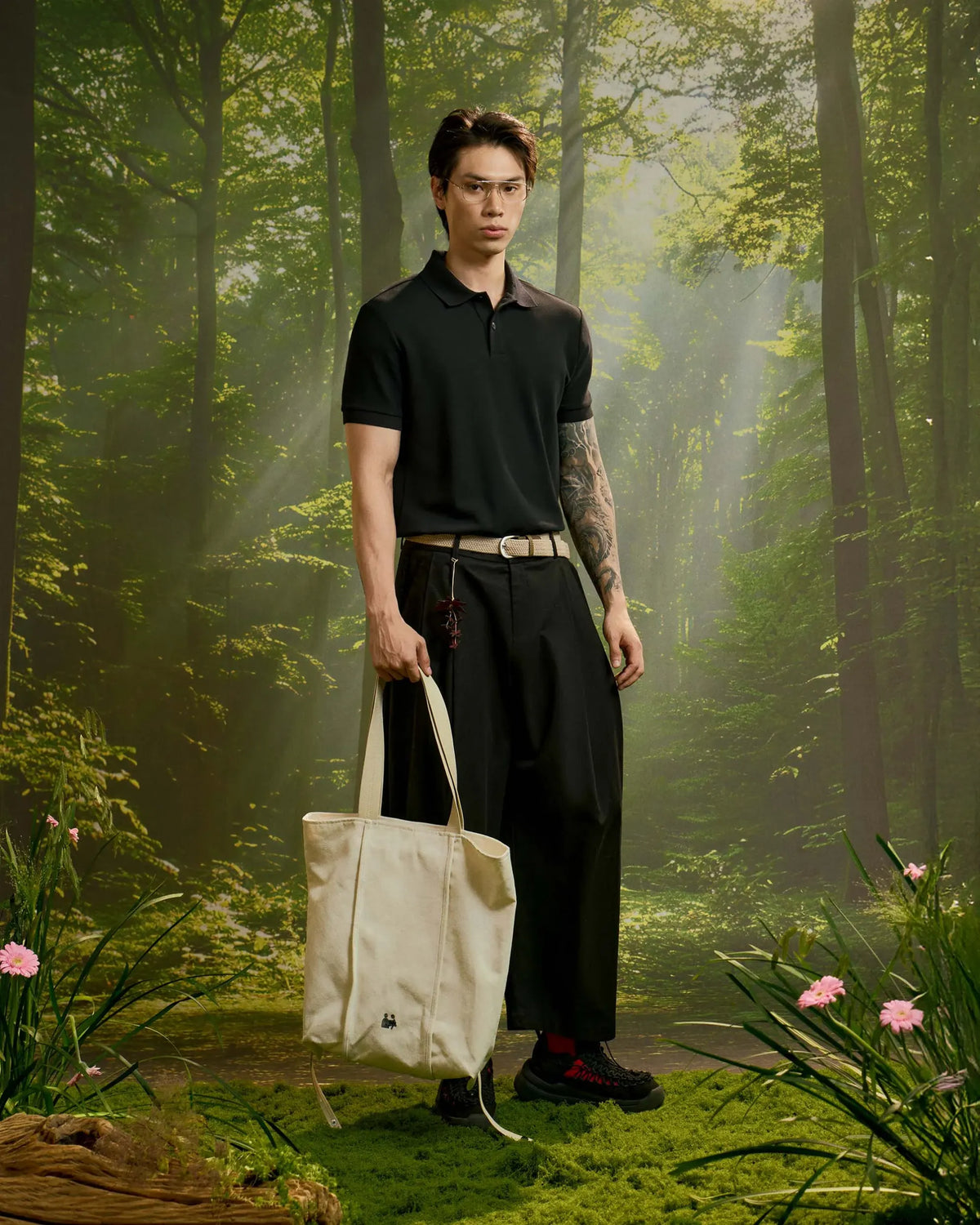 Black — Men's S.Cafe Short-Sleeve Polo Shirt — Ribbed Trim Collar