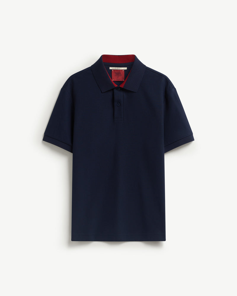 Navy — Men's S.Cafe Short-Sleeve Polo Shirt — Fitted, Ribbed Collar