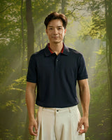 Navy — Men's S.Cafe Short-Sleeve Polo Shirt — Fitted, Ribbed Collar
