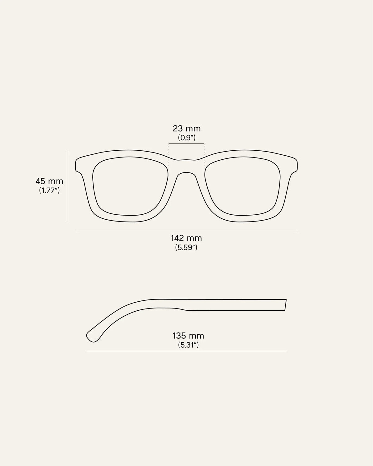 Dandy Grey Sunglasses — Size reference