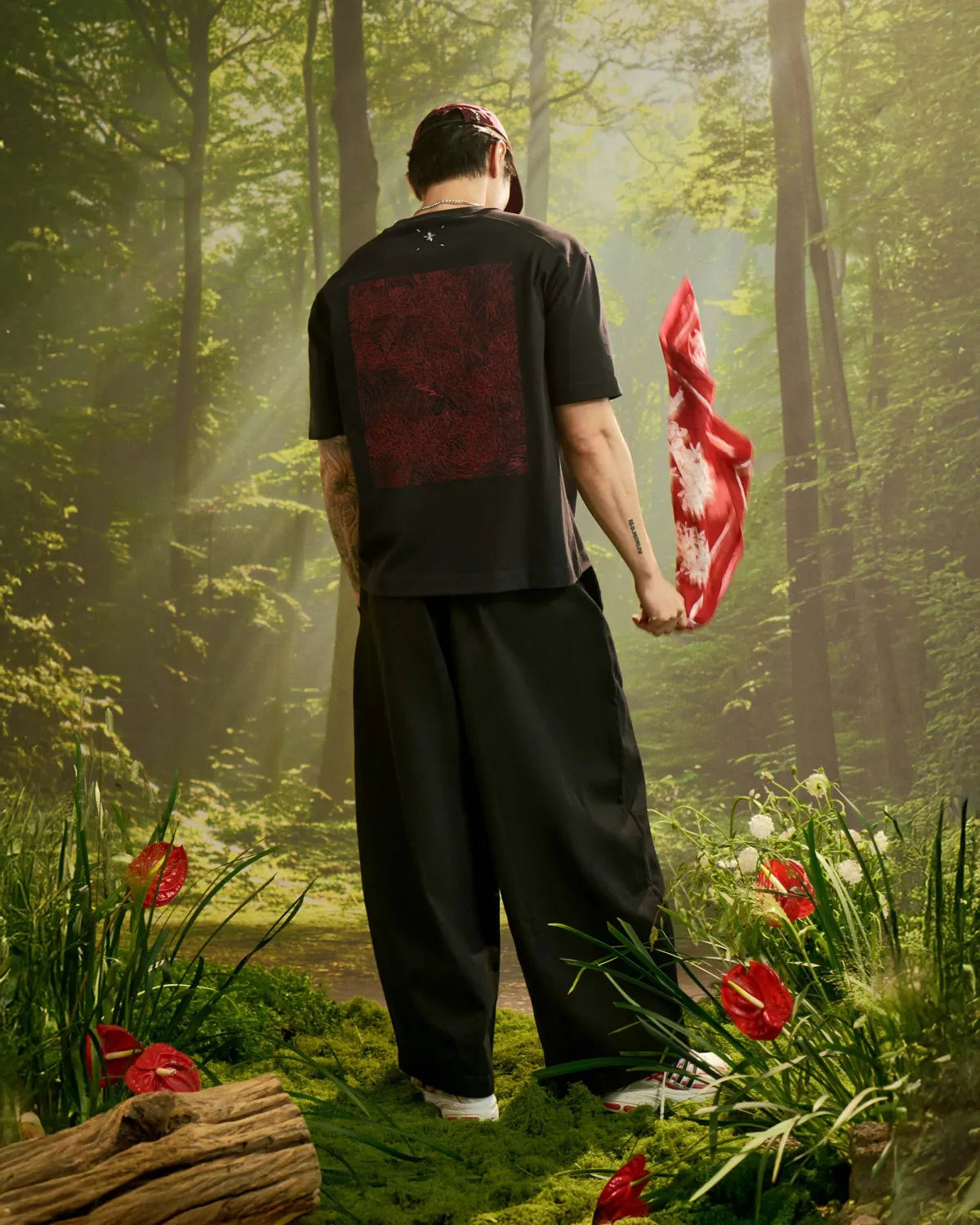 Black/Red — Men's S.Cafe Embroidered Short-Sleeve T-Shirt — Boxy Fit
