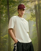 White/Red — Men's S.Cafe Embroidered Short-Sleeve T-Shirt — Boxy Fit