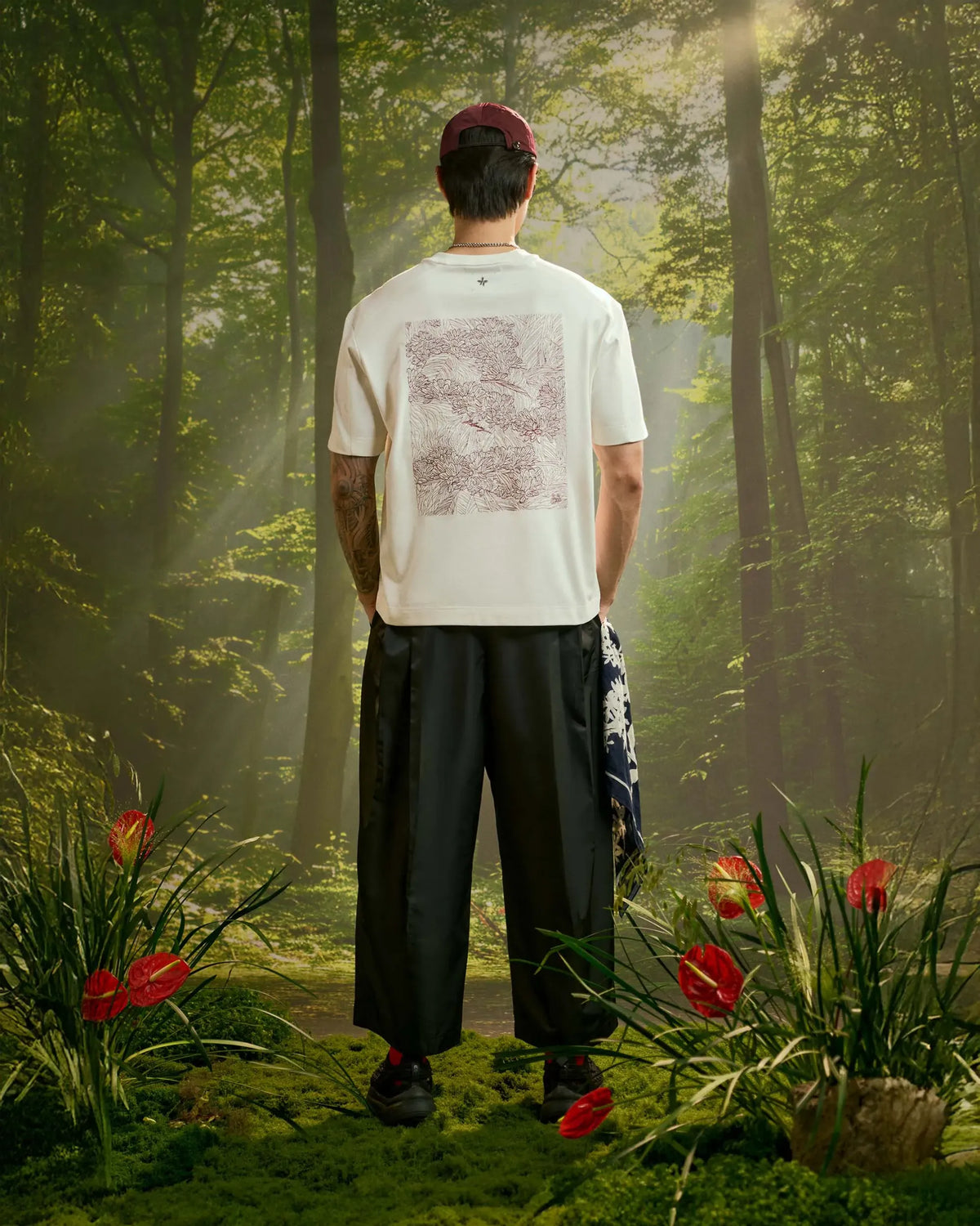 White/Red — Men's S.Cafe Embroidered Short-Sleeve T-Shirt — Boxy Fit