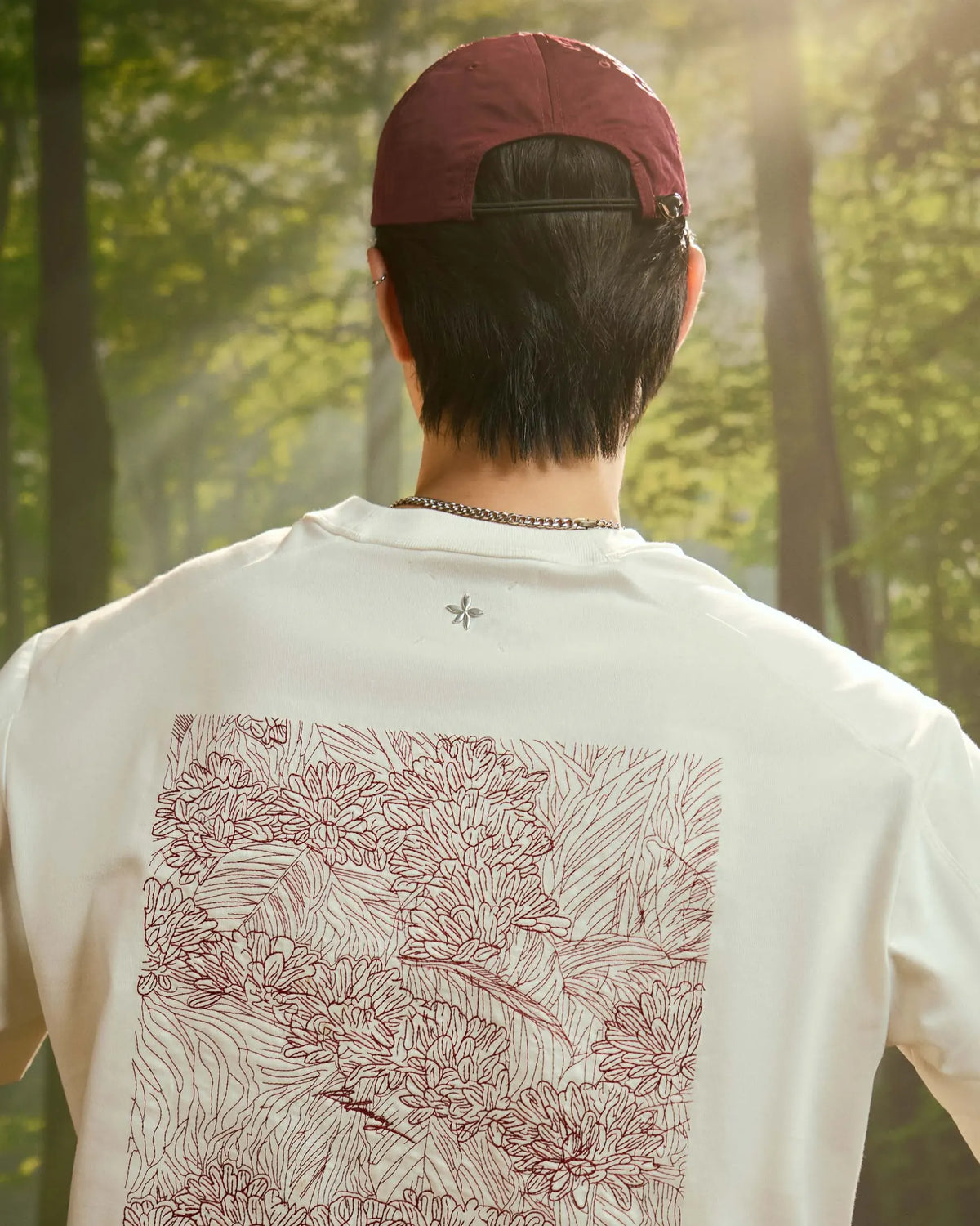 White/Red — Men's S.Cafe Embroidered Short-Sleeve T-Shirt — Boxy Fit