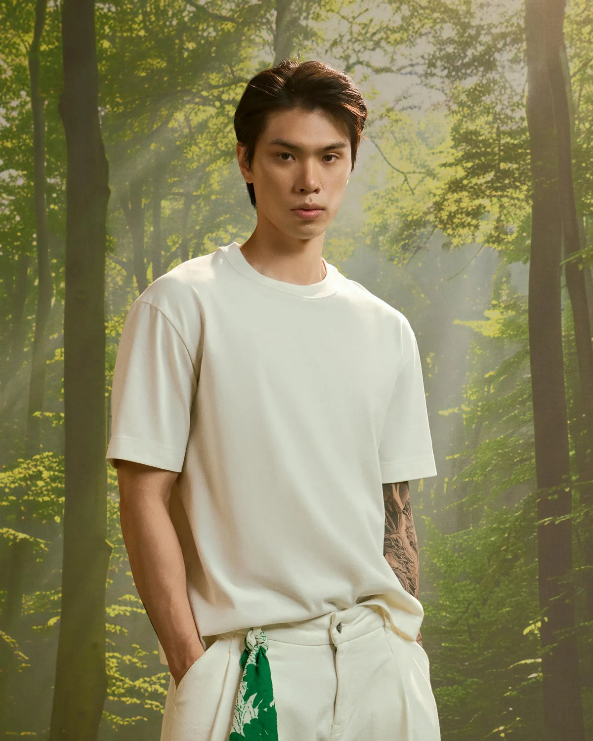 White/White — Men's S.Cafe Embroidered Short-Sleeve T-Shirt — Boxy Fit